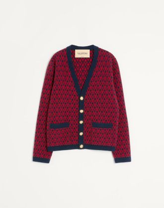 Valentino Cardigan In Lana Con Motivo Toute La V Uomo NAVY/ ROSSO XL