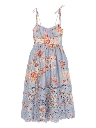 Zimmermann Awaken Picnic floral-print midi dress - women - Linen/Flax/Linen/Flax/Cotton/Polyester - 3 - Blue