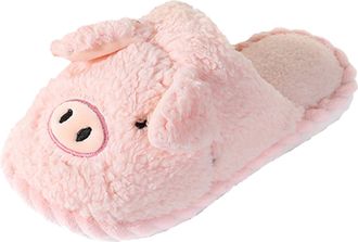 Generic Womens Pig Plush Slippers, Cute Animal Indoor Shoes, Warm Fleece Lined House Slippers, Non-Slip Soft Sole Winter Slippers, Cozy Bedroom Shoes for Cold