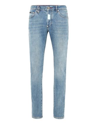 Philipp Plein Denim Super Straight Cut Fit Trousers Hexagon