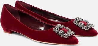 Manolo Blahnik Hangisi embellished velvet ballet flats