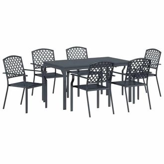 Berkfield Home 7 Piece Garden Dining Set Anthracite Steel in Charcoal