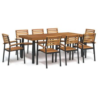 Berkfield Home 9 Piece Garden Dining Set Solid Wood Acacia & Metal in Brown