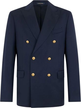 Brooks Brothers Dubbelrijige blazer van scheerwol met gouden knopen - Heren - Blazers - Blauw - 2XL - Wol - Jassen