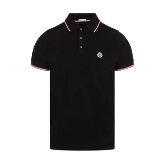 Moncler Polo Shirts, male, Black, Size: S Black Polo T-Shirt