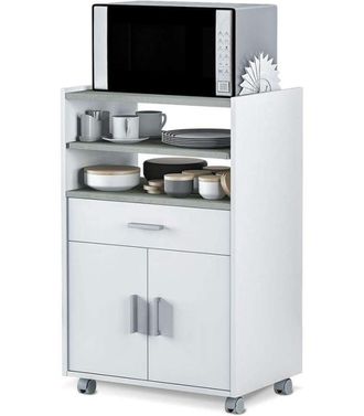 F.R.S. Frs - Mueble Auxiliar Tom Para Microondas Un Caj&oacute;n Y Dos Puertas En Acabado Blanco 92 Cm(alto)59 Cm(ancho)40 Cm(largo)
