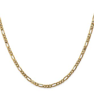 Diamond2Deal 14k Yellow Gold 3mm Flat Figaro Chain Necklace