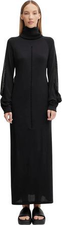 Yohji Yamamoto Capuchon Gebreide Maxi Jurk - Dames - Maxi kleedjes - Zwart - XS - Wol - Kleedjes