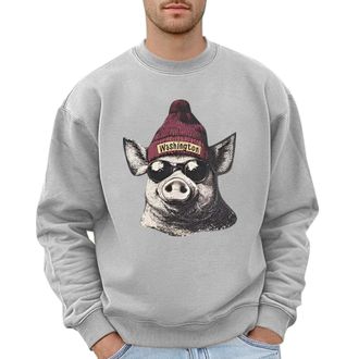 Generic Mens Streetwear Sweatshirt Animal Series Print Loose Fit Hoodless Design Casual Comfortable Cotton For Daily Wear Autumn Winter Top(Light Gray, S)