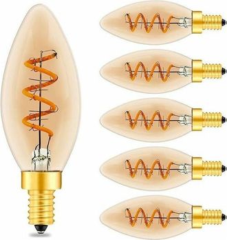 OEM Bombilla Led Tipo Vela Vintage E14 C35, 3w, Filamento Espiral, Regulable, Cristal &Aacute;mbar, Alto Cri95, Luz Blanca C&aacute;lida 2200k, Reemplaza Bombillas Edis