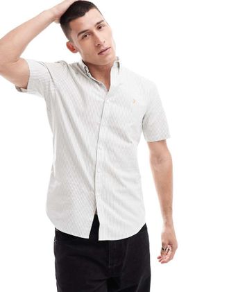 Farah Brewer slim fit stripe short sleeve shirt in white