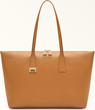 Furla Olivia Tote L Tabacco Brown Grained Calf Leather Woman