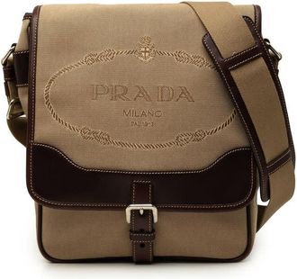 Prada Pre-owned Prada Leather Trimmed Canvas Canapa Logo Buckle Messenger Bag Unisex 1DYXBJOACZVGCLXW