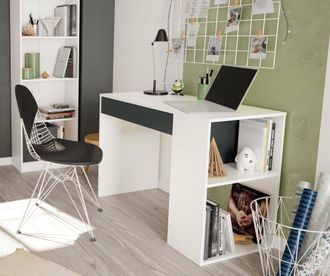 Dmora Escritorio Danani, Escritorio Reversible Con Caj&oacute;n, Mesa De Estudio U Oficina Para Pc, 101x50h73 Cm, Blanco Y Antracita - Dmora