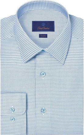 David Donahue Trim Fit Light Blue Microcheck Cotton Dobby Dress Shirt in White/Sky at Nordstrom, Size 16.5 - 32