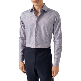 Eton Contemporary Fit Houndstooth Cotton Dobby Dress Shirt in Blue/Dark Orange/White at Nordstrom Rack, Size 14.5