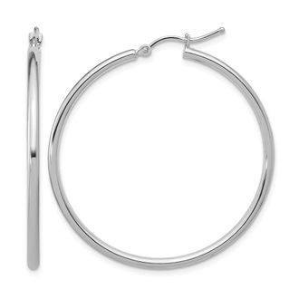 Diamond2Deal 14K White Gold 2x40mm Polished Round Hoop Earrings