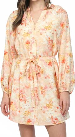 Fate Raglan Sleeves Button Down Mini Dress In Peach Multi