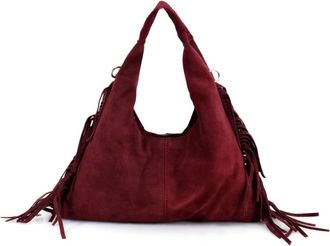 Generic Suede Hobo Bag with Fringe Detail, Large Slouchy Shoulder Handbag, Fashion Grab Bag with Side Tassels VPS15 (Burgundy)