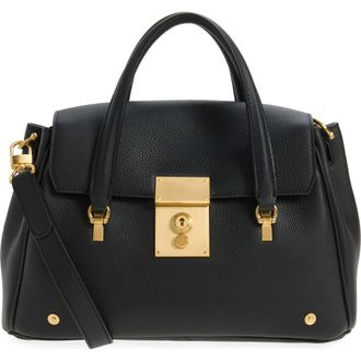Thom Browne Small Bolton Soft Pebble Grain Leather Top Handle Bag in Black at Nordstrom