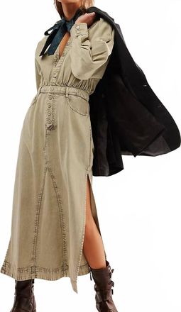 Free People Mad Love Denim V-Neck Midi Dress In Brown