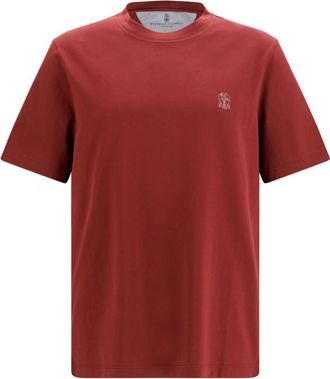Brunello Cucinelli Maroon Logo Crew Neck T-Shirt