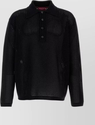 Gucci crochet polo shirt with collar and mesh texture