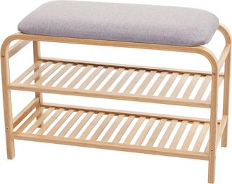 Hhg Hhg - Zapatero 380, Banco Tapizado Zapatero Zapatero, Compartimento Bamb&uacute; 50x70x30cm