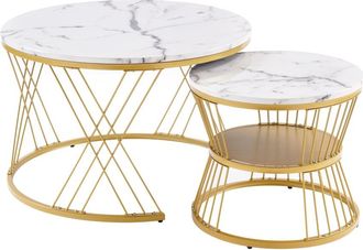 Urban Meuble Juego de 2 mesas de centro nido redondas con efecto m&aacute;rmol blanco