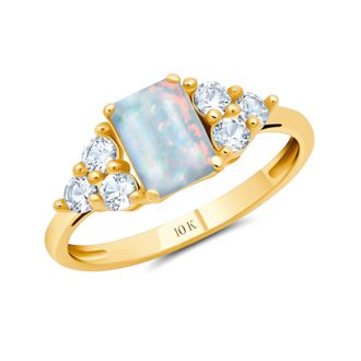 MAX + STONE 10k Yellow or White Gold Gemstone Emerald Cut Birthstone Anniversary Ring
