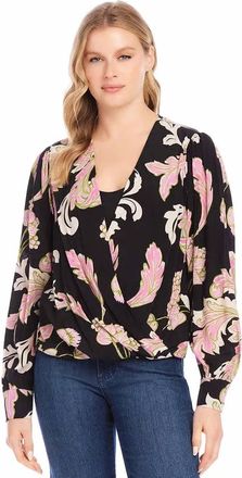 Karen Kane Dariana Drape Front Top In Pink Multi Floral Print