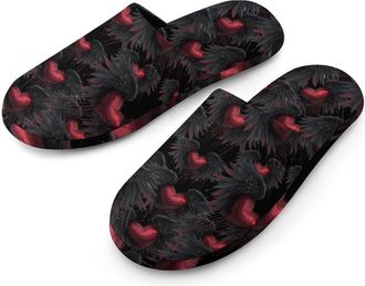 Generic Heart with Raven Wings Mens Cozy Memory Foam Slippers Warm Cotton House Shoes Comfy Slipper for Indoor Outdoor