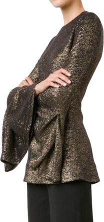 Ellery Black & Gold Brocade Wide Sleeve Top Size L