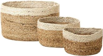 Beliani Conjunto De 3 Cestas De Yute Natural Beige Almacenaje Ropa Accesorio Boho Tajori