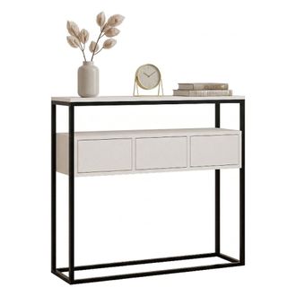 Dmora Consola Pianfei, Una Estante, Un Espacio, Estructura Negra, 100x29x90h Cm Blanco