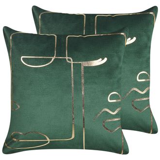 Beliani Conjunto De 2 Cojines De Terciopelo Verde Dorado 45 X 45 Cm Philodendron