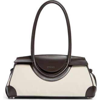 Staud Maude Canvas & Leather Shoulder Bag in Natural/Espresso at Nordstrom
