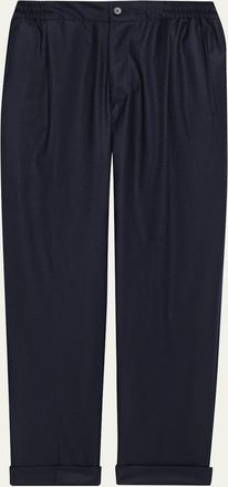 Kiton Mens Wool Stretch Pleated Drawstring Trousers