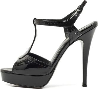 Saint Laurent Sandali in pelle con tacco - Nero