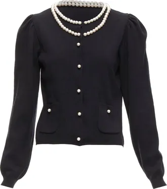 Moschino Pearl Necklace Collar Soft Knit Preppy Cardigan