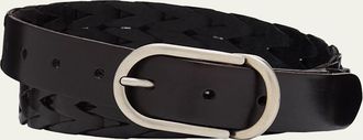 Brunello Cucinelli Mens Braided Smooth Calfskin Round-Buckle Belt