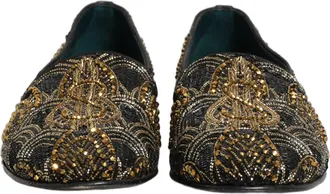 Dolce & Gabbana Gold Bead-Embellished Leather Loafer - Black