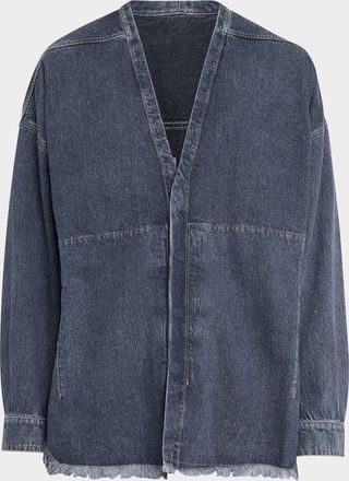 DRKSHDW RICK OWENS Mens Denim Fringe-Hem V-Neck Overshirt