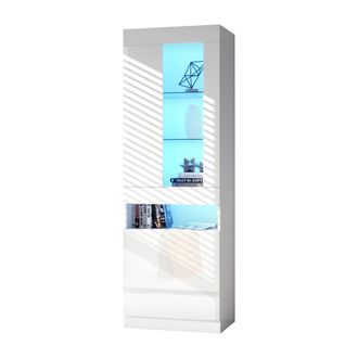 STILVORA Vitrina Con 1 Puerta, 4 Huecos, 2 Baldas De Vidrio Y Led Usb, En Tablero De Part&iacute;culas, Blanco, 50&times;40&times;180 Cm