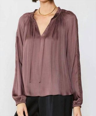 Current Air Lace Contrast Sleeve Ruffle Detail Blouse In Purple