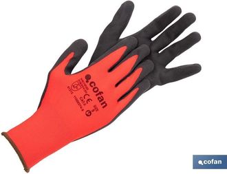 cofan Guantes Impregnados De Nitrilo Modelo Sandy Coating Color Rojo Y Negro En Packs De 12 Pares Cofan 10