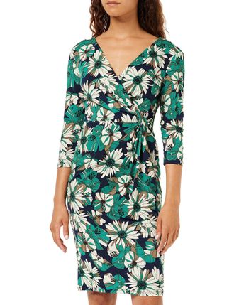 Gina Bacconi Floral Jersey Wrap Dress, Navy/Green, 10
