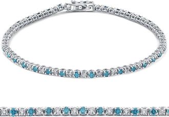 Pompeii3 1 1/2ct Blue and White Diamond Tennis Bracelet 14K White Gold