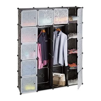 Relaxdays Relaxdays Armario Modular Con 14 Compartimentos Y 2 Barras, Pl&aacute;stico, Negro, 180 X 145 X 36.5 Cm