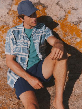 Fat Face FatFace Dusky Blue Short Sleeve MCS Tile Print Shirt